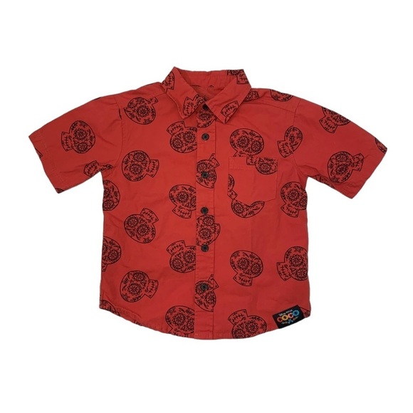 Disney’s Coco Kids Woven Skull Calavera Button Down Shirt, Red Orange size 3T - Picture 1 of 7